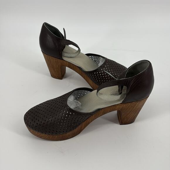 Eric Michael Womens Brown Platform Clogs Ankle Strap Laser Cut Leather Size 39 - Picture 15 of 15